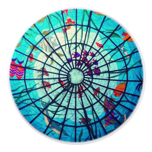 Stained glass ocean ceramic knob (Front)