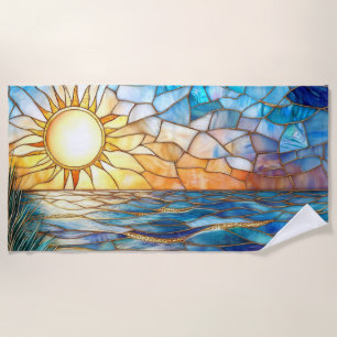 Stained Glass Ocean Sunset Beach Towel