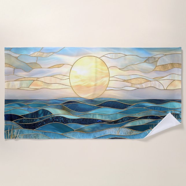Stained Glass Ocean Sunset Beach Towel (Front)