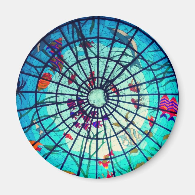 Stained glass ocean tropical fish plants blue magnet (Front)