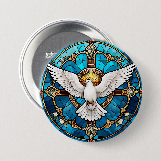 Stained Glass of Christian Holy Dove 7.5 Cm Round Badge (Front & Back)