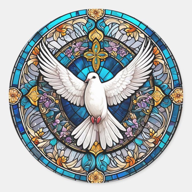 Stained Glass of Christian Holy Dove Classic Round Sticker (Front)