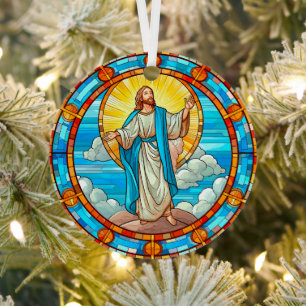 Stained Glass of Jesus Ascending to heaven Metal Tree Decoration