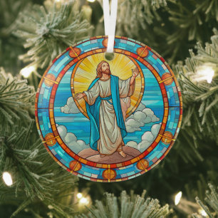 Stained Glass of Jesus Ascending to heaven Tree Decoration