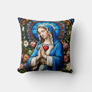 Stained Glass of Virgin Mary Catholic Cushion