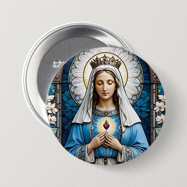 Stained Glass of Virgin Mary Christian Catholic 7.5 Cm Round Badge (Front & Back)