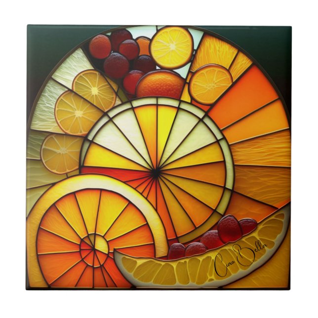 Stained Glass Orange wedges Tile (Front)