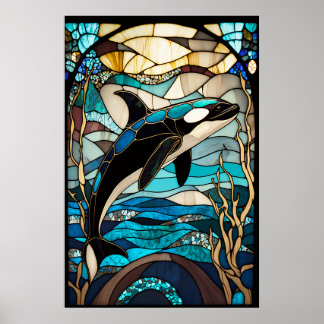 Stained Glass Orca Poster