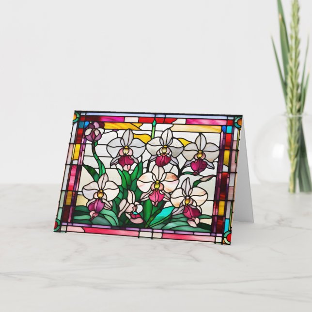 Stained Glass Orchid Flowers  Card (Front)