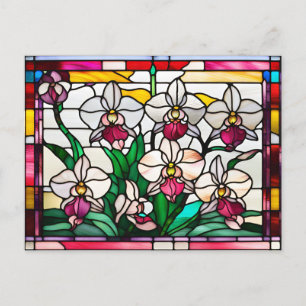 Stained Glass Orchid Flowers  Postcard