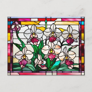 Stained Glass Orchid Flowers Postcard