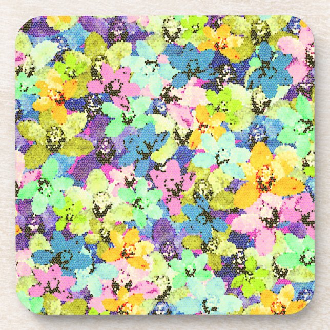 Stained Glass Orchids Water Colour, Coaster (Front)