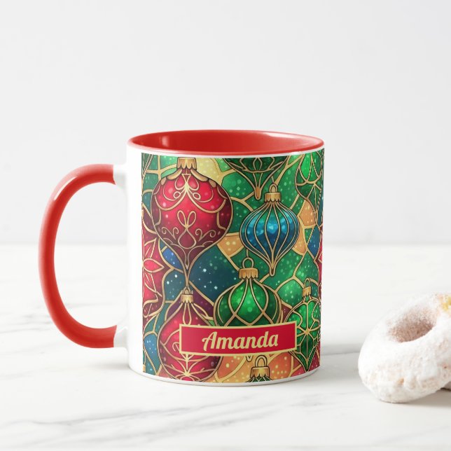 Stained Glass Ornaments Christmas Mug (With Donut)