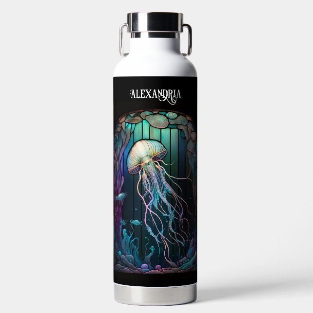 Stained Glass Ornate Jellyfish  Water Bottle (Front)