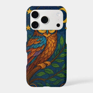Stained Glass Owl Under the Moon and Stars