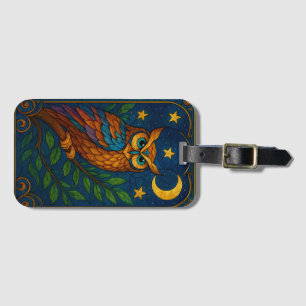 Stained Glass Owl Under the Moon and Stars Luggage Tag