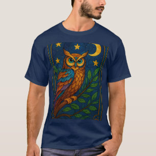 Stained Glass Owl Under the Moon and Stars T-Shirt