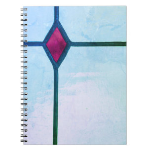 Stained glass painted blue red diamond cross    notebook