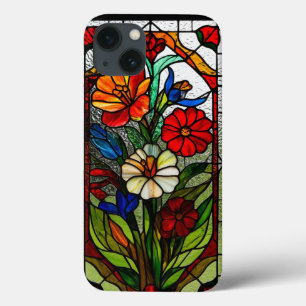 Stained Glass Panel Featuring Vibrant Flowers iPhone 13 Case