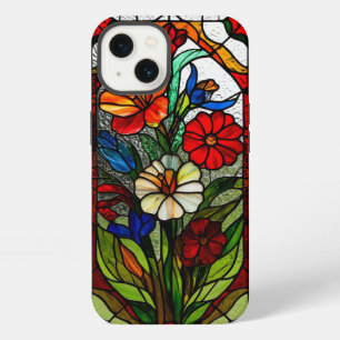 Stained Glass Panel Featuring Vibrant Flowers iPhone 13 Case