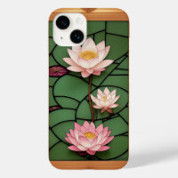 Stained Glass Panel with Blooming Lotus Flower