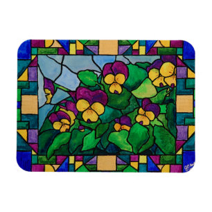 Stained Glass Pansies Magnet