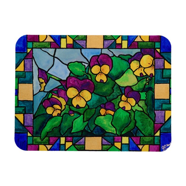 Stained Glass Pansies Magnet (Horizontal)