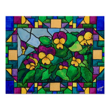 Stained Glass Pansies Poster