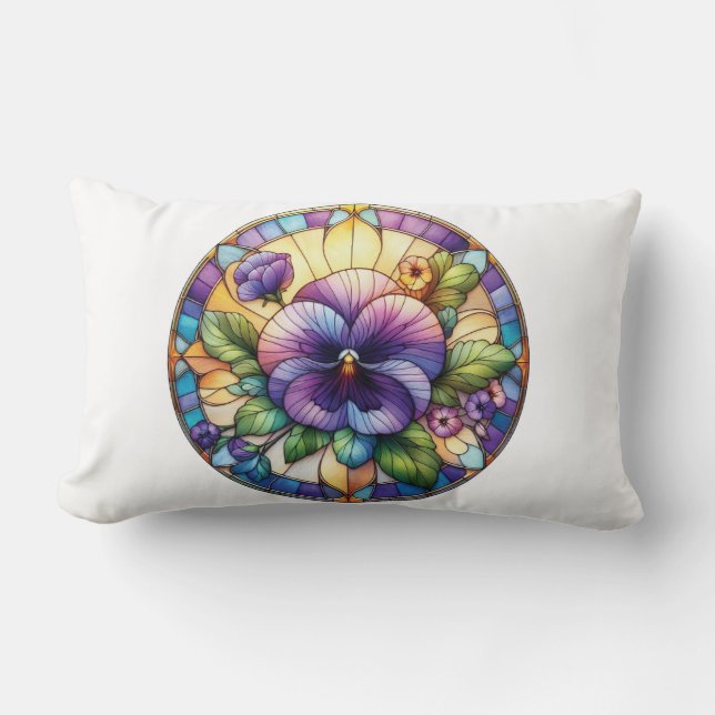Stained Glass Pansy Flower Lumbar Cushion (Front)