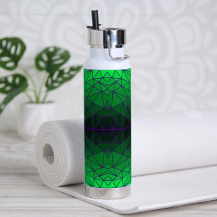 Stained glass pattern 02.Green.Dpurple Line BG Water Bottle