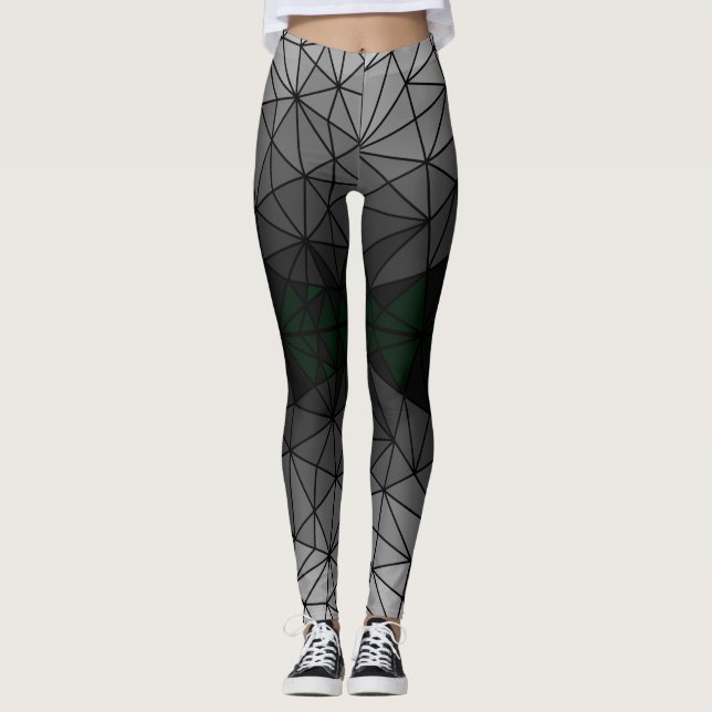 Stained glass pattern 03.Grey.Black Line BG Leggings (Front)