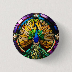 Stained Glass Peacock 3 Cm Round Badge