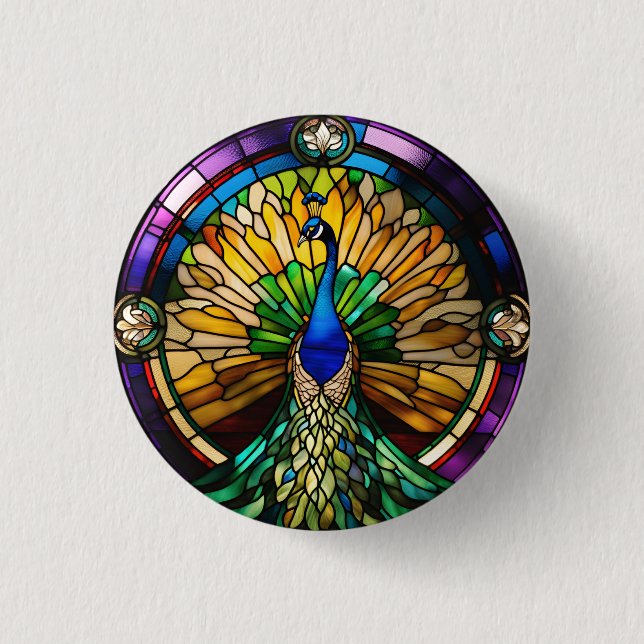 Stained Glass Peacock 3 Cm Round Badge (Front)