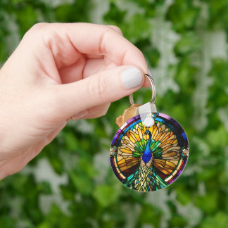Stained Glass Peacock Key Ring