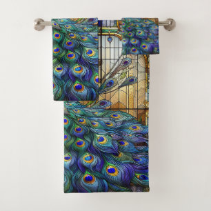 Stained Glass Peacock Towels: Luxury Bath Towels