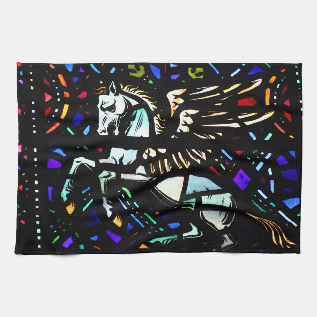 Stained Glass Pegasus Tea Towel (Horizontal)