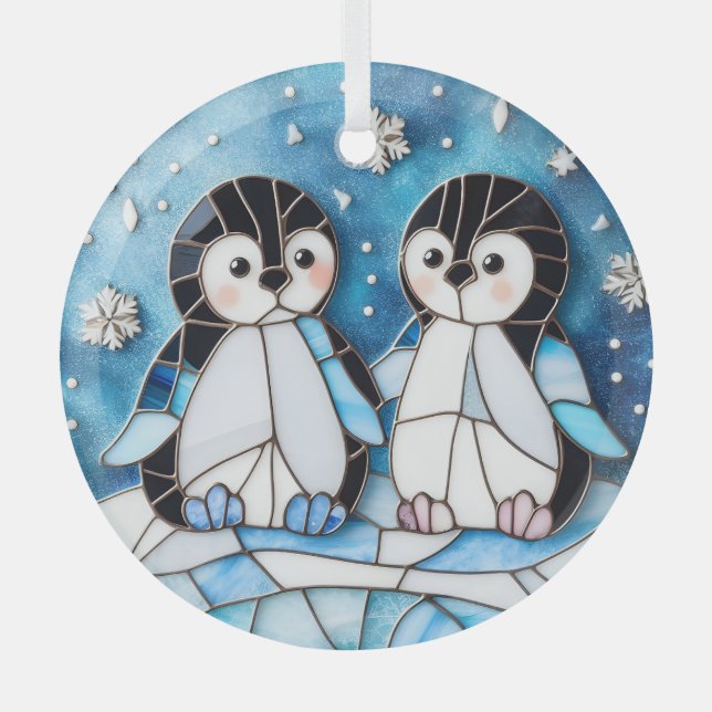 Stained Glass Penguins Tree Decoration (Front)