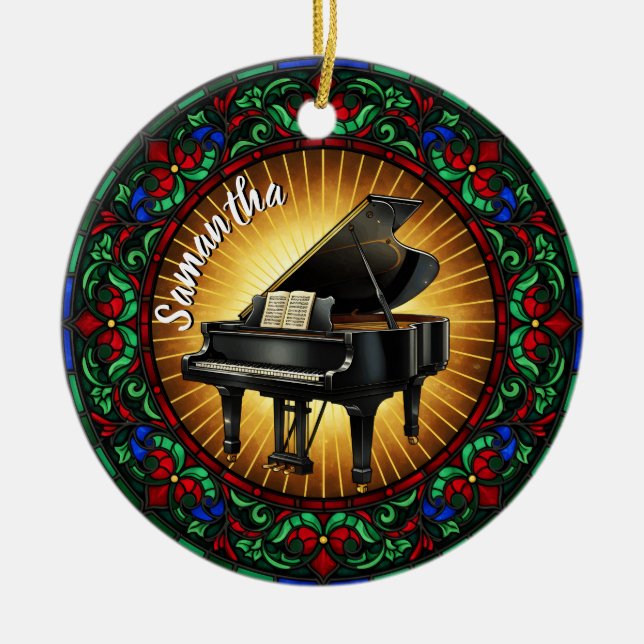 Stained Glass Piano Custom Name Christmas Ceramic Tree Decoration (Front)