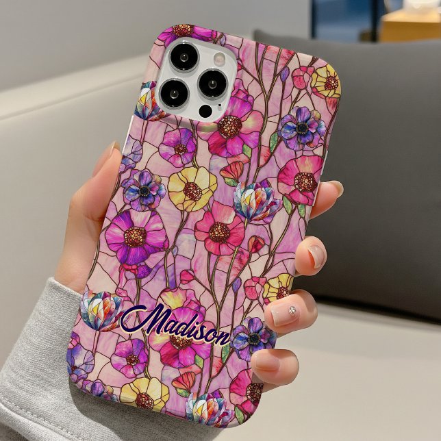 Stained glass pink purple flowers  Case-Mate iPhone case (Creator Uploaded)