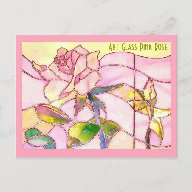 Stained Glass Pink Rose Romantic Anniversary Postcard (Front)
