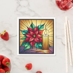 Stained Glass Poinsettia and Candle Decoupage Napkin