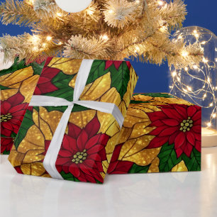 Stained Glass Poinsettia Elegant Christmas Wrapping Paper
