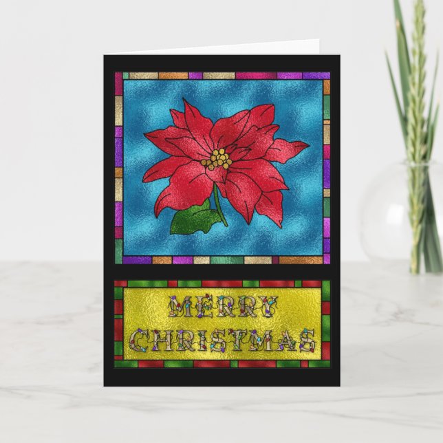 Stained Glass Poinsettia Flower Holiday Card (Front)