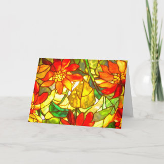 Stained glass poinsettia flower vintage floral card