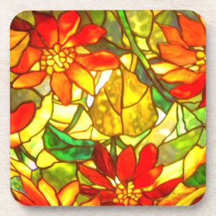 Stained glass poinsettia flower vintage floral coaster