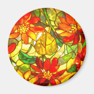 Stained glass poinsettia flower vintage floral magnet