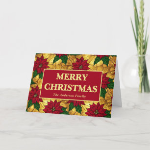 Stained Glass Poinsettia Merry Christmas Holiday Card