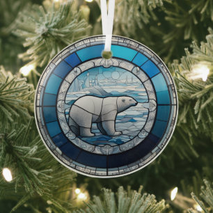 Stained Glass Polar Bear Glass Tree Decoration