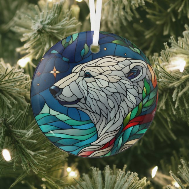 Stained Glass Polar Bear Glass Tree Decoration (Insitu)