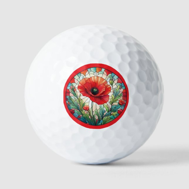 Stained Glass Poppy Golf Balls (Front)